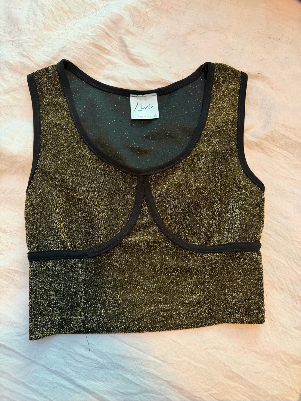 Livi by Olivia Rae Gold and Black Metallic Sparkle Crop Top